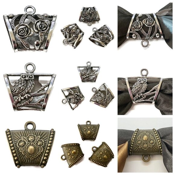 As Low As $2 Large Scarf Antique Bronze Hanger Large Bail Tube Rose Medallion - Picture 5 of 5